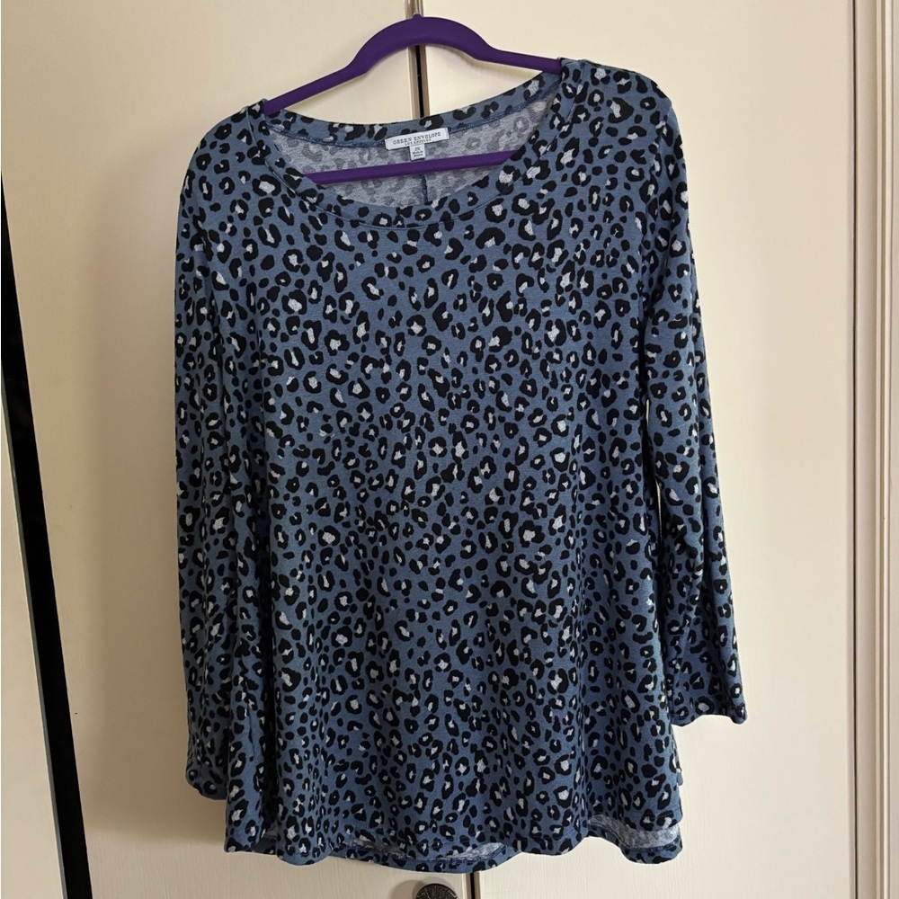 Green Envelope Blue Leopard Print Blouse